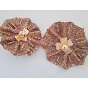 Womens Vintage Flower Clip On Earrings Handmade Brown Rust Color